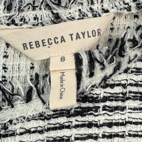 Rebecca Taylor Boucle Tweed Top 3/4 Sleeves Black White Cotton Blend Size 8 - Picture 9 of 15